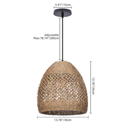 Natural Seagrass Pendant Light Handmade Lampshade - Japandi Open Lattice Dome