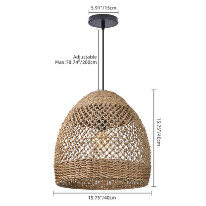 Natural Seagrass Pendant Light Handmade Lampshade - Japandi Open Lattice Dome
