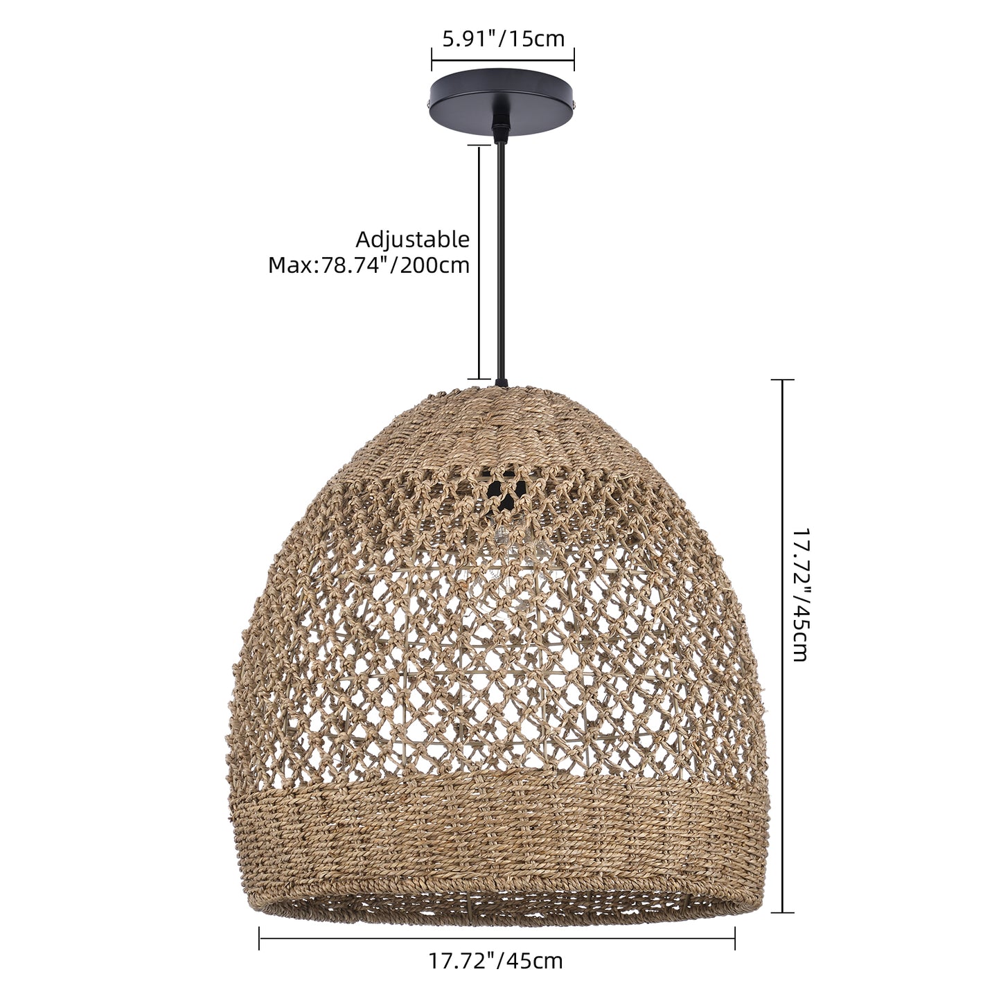 Natural Seagrass Pendant Light Handmade Lampshade - Japandi Open Lattice Dome