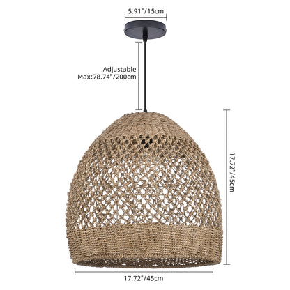 Natural Seagrass Pendant Light Handmade Lampshade - Japandi Open Lattice Dome