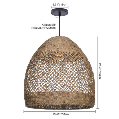 Natural Seagrass Pendant Light Handmade Lampshade - Japandi Open Lattice Dome