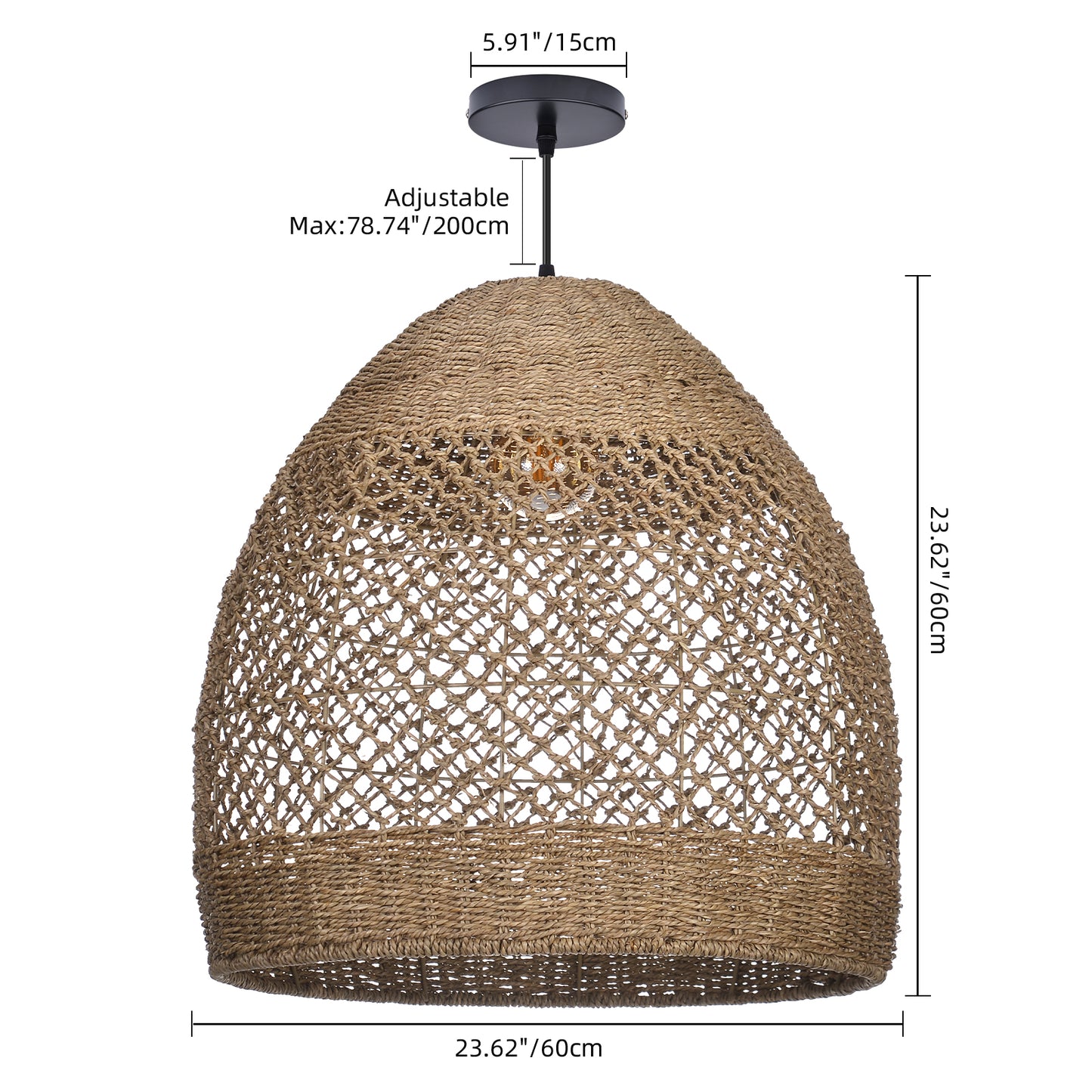 Natural Seagrass Pendant Light Handmade Lampshade - Japandi Open Lattice Dome