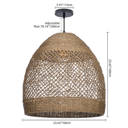 Natural Seagrass Pendant Light Handmade Lampshade - Japandi Open Lattice Dome