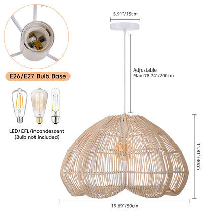 Modern Hand-Woven Rattan Scalloped Pendant Light - Japandi Fluted Dome Chandelier