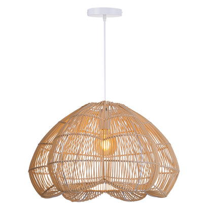 Modern Hand-Woven Rattan Scalloped Pendant Light - Japandi Fluted Dome Chandelier