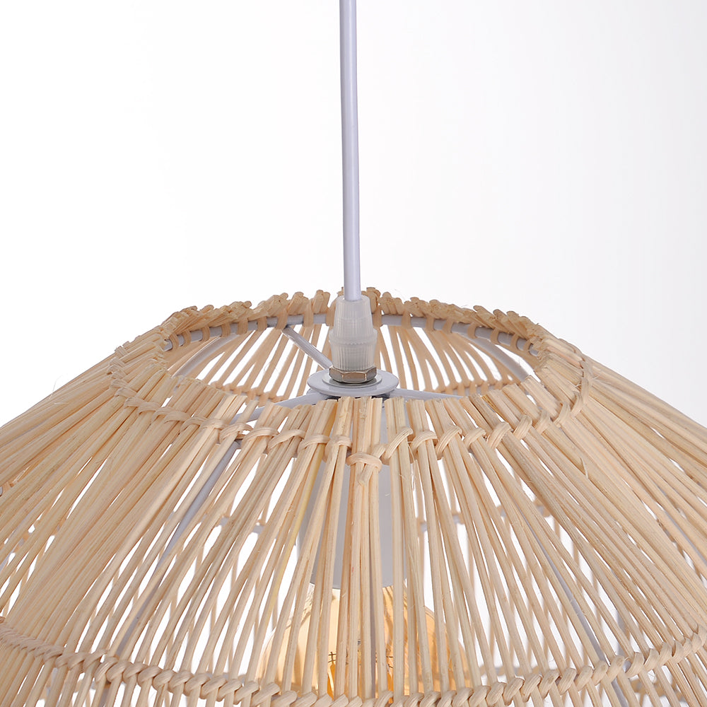 Modern Hand-Woven Rattan Scalloped Pendant Light - Japandi Fluted Dome Chandelier