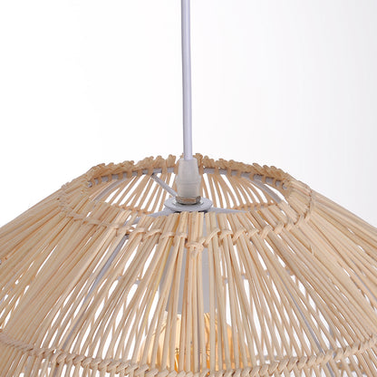 Modern Hand-Woven Rattan Scalloped Pendant Light - Japandi Fluted Dome Chandelier