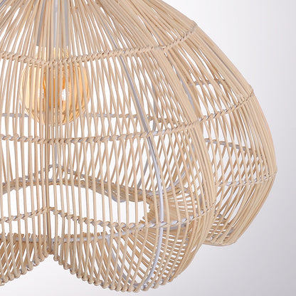 Modern Hand-Woven Rattan Scalloped Pendant Light - Japandi Fluted Dome Chandelier