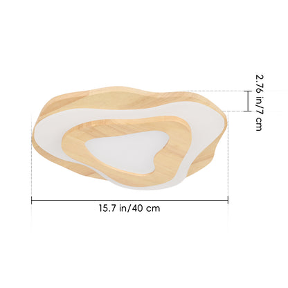 Modern Organic Wood Flush Mount Ceiling Light - Japandi Topographic LED Lamp