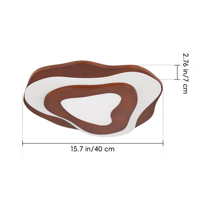 Modern Organic Wood Flush Mount Ceiling Light - Japandi Topographic LED Lamp