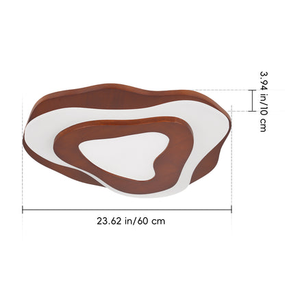Modern Organic Wood Flush Mount Ceiling Light - Japandi Topographic LED Lamp