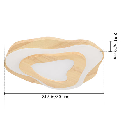 Modern Organic Wood Flush Mount Ceiling Light - Japandi Topographic LED Lamp