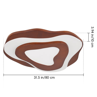 Modern Organic Wood Flush Mount Ceiling Light - Japandi Topographic LED Lamp