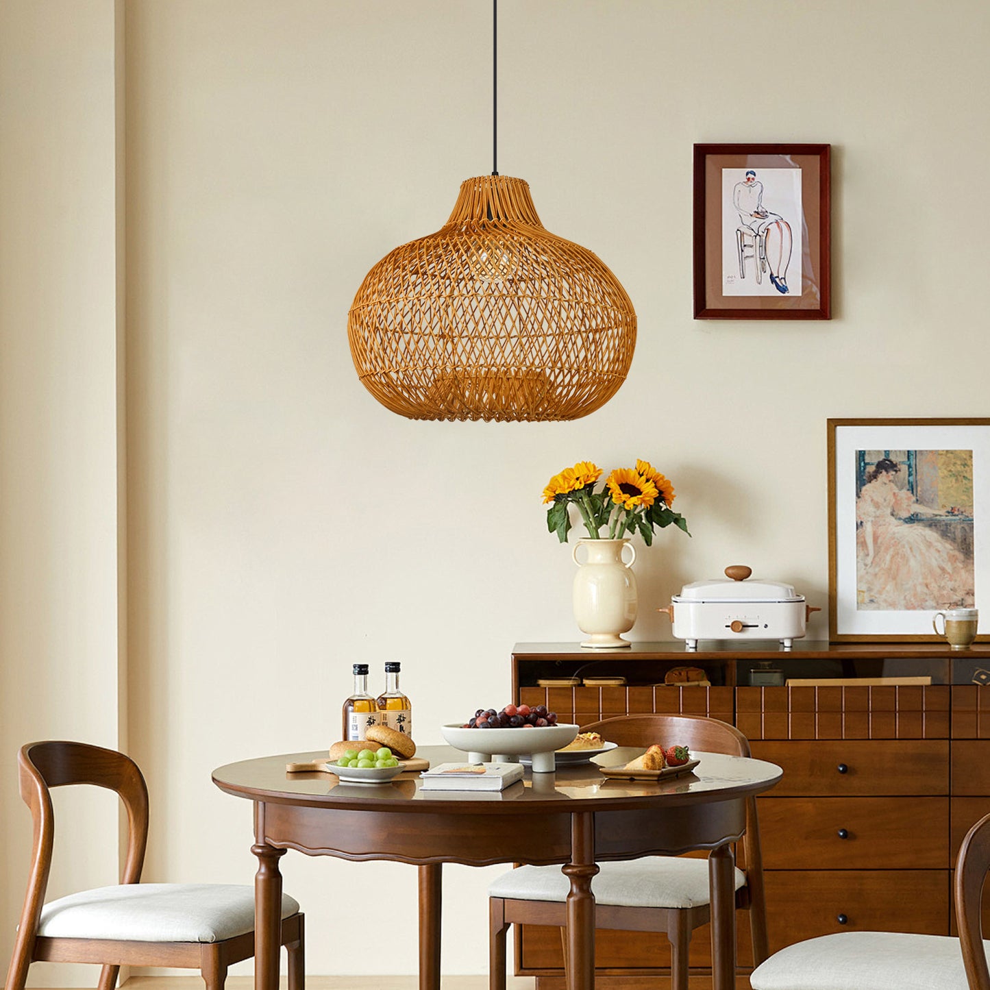 Handmade Rattan Lampshade Wicker Lamp Rustic Pendant Light