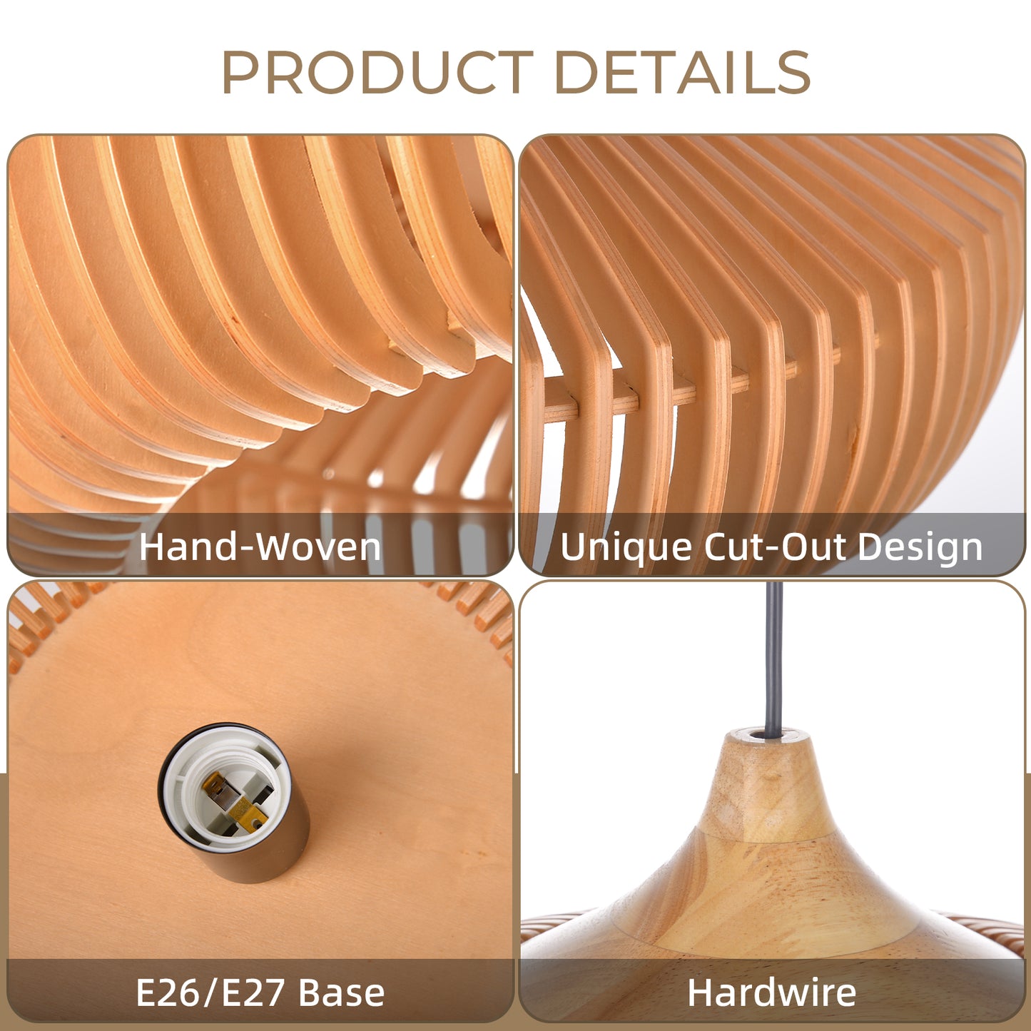 Handcrafted Natural Wood Fin Chandelier - Scandi Style Hanging Lamp