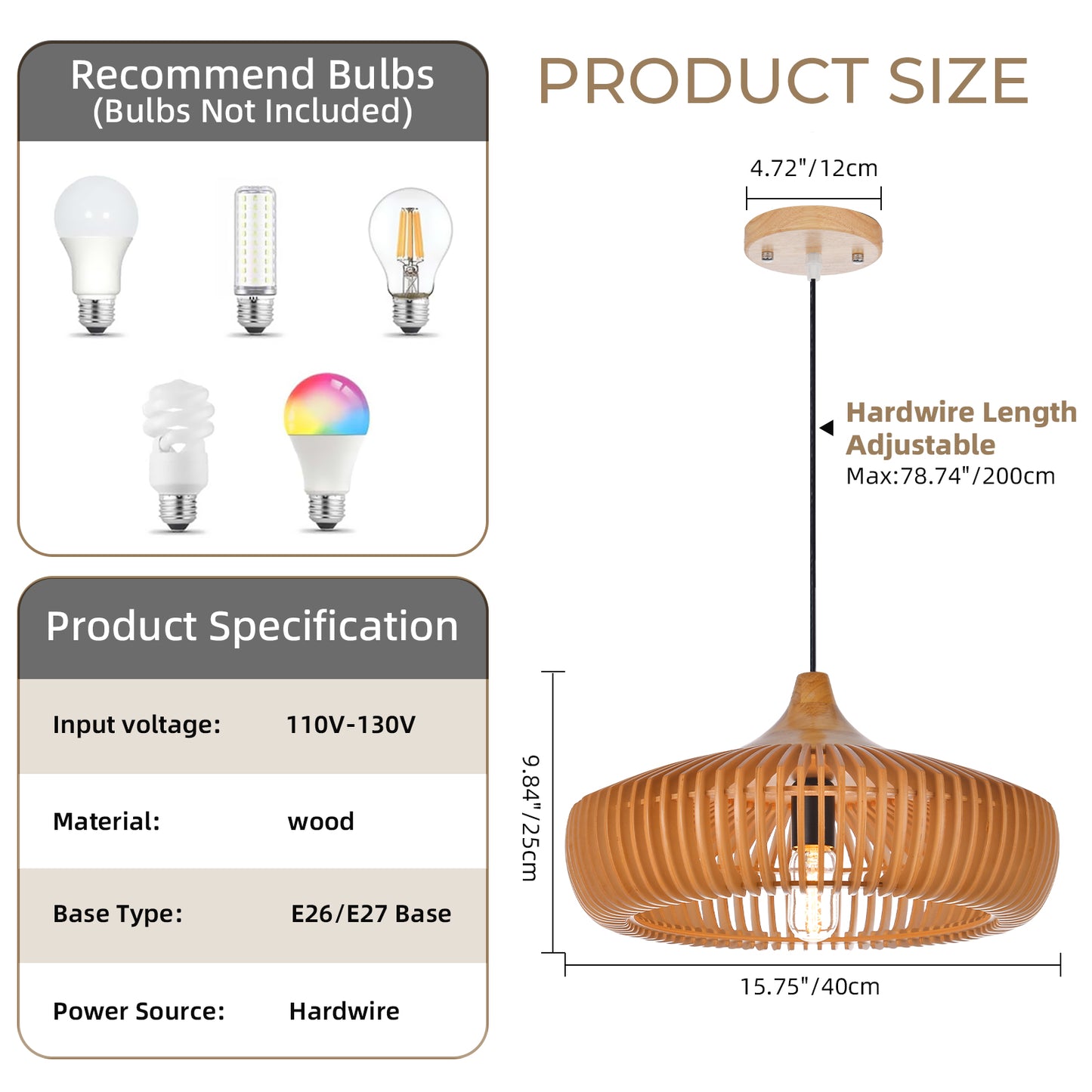 Handcrafted Natural Wood Fin Chandelier - Scandi Style Hanging Lamp