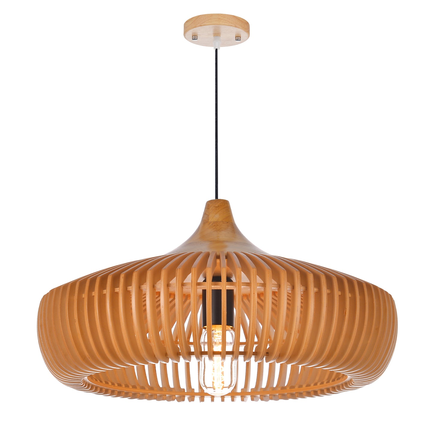 Handcrafted Natural Wood Fin Chandelier - Scandi Style Hanging Lamp