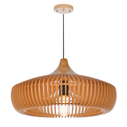 Handcrafted Natural Wood Fin Chandelier - Scandi Style Hanging Lamp