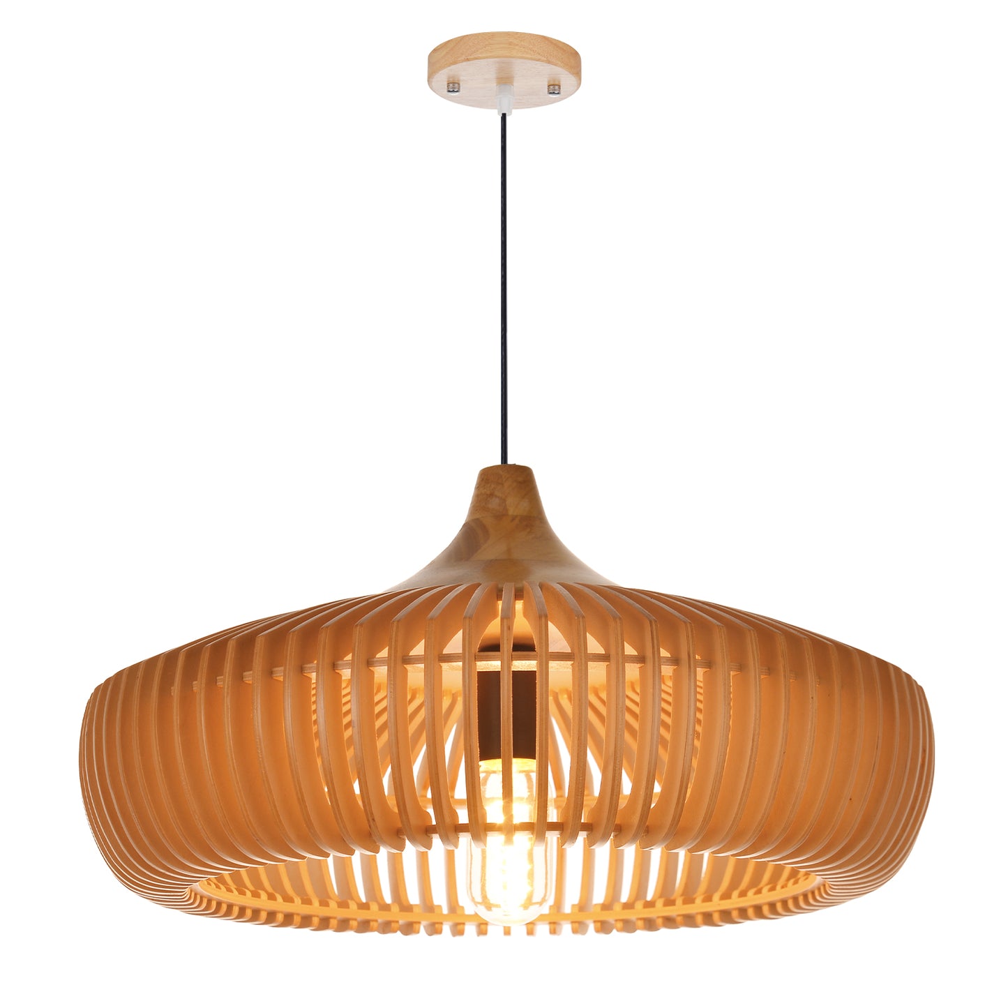 Handcrafted Natural Wood Fin Chandelier - Scandi Style Hanging Lamp