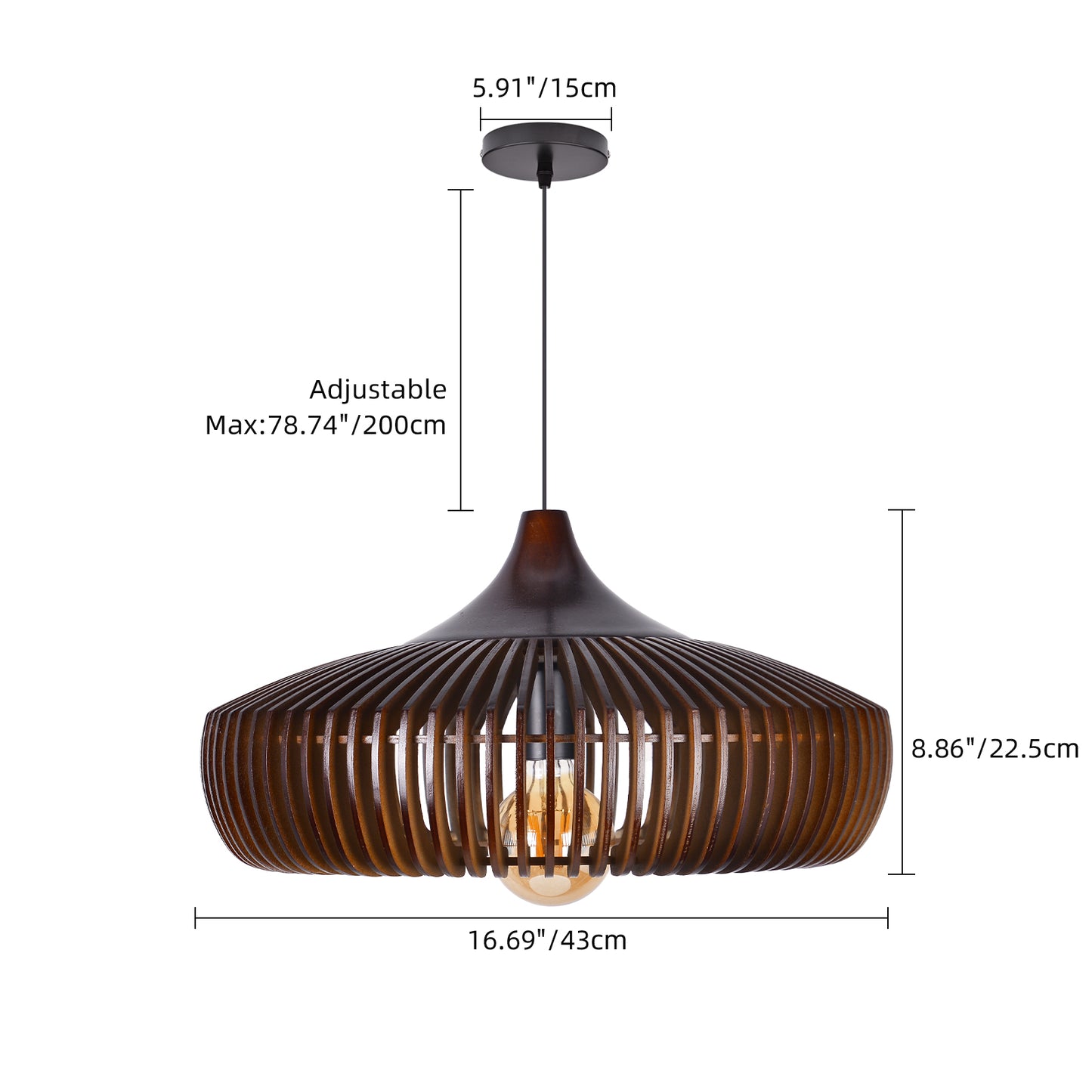 Handcrafted Natural Wood Fin Chandelier - Scandi Style Hanging Lamp