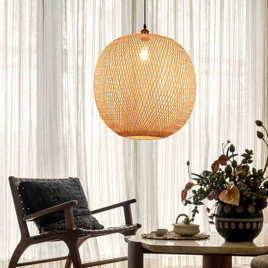 Natural Bamboo Hand-Woven Pendant Light-[Modern pendant lighting for bedroom and living space]-Demolights UK
