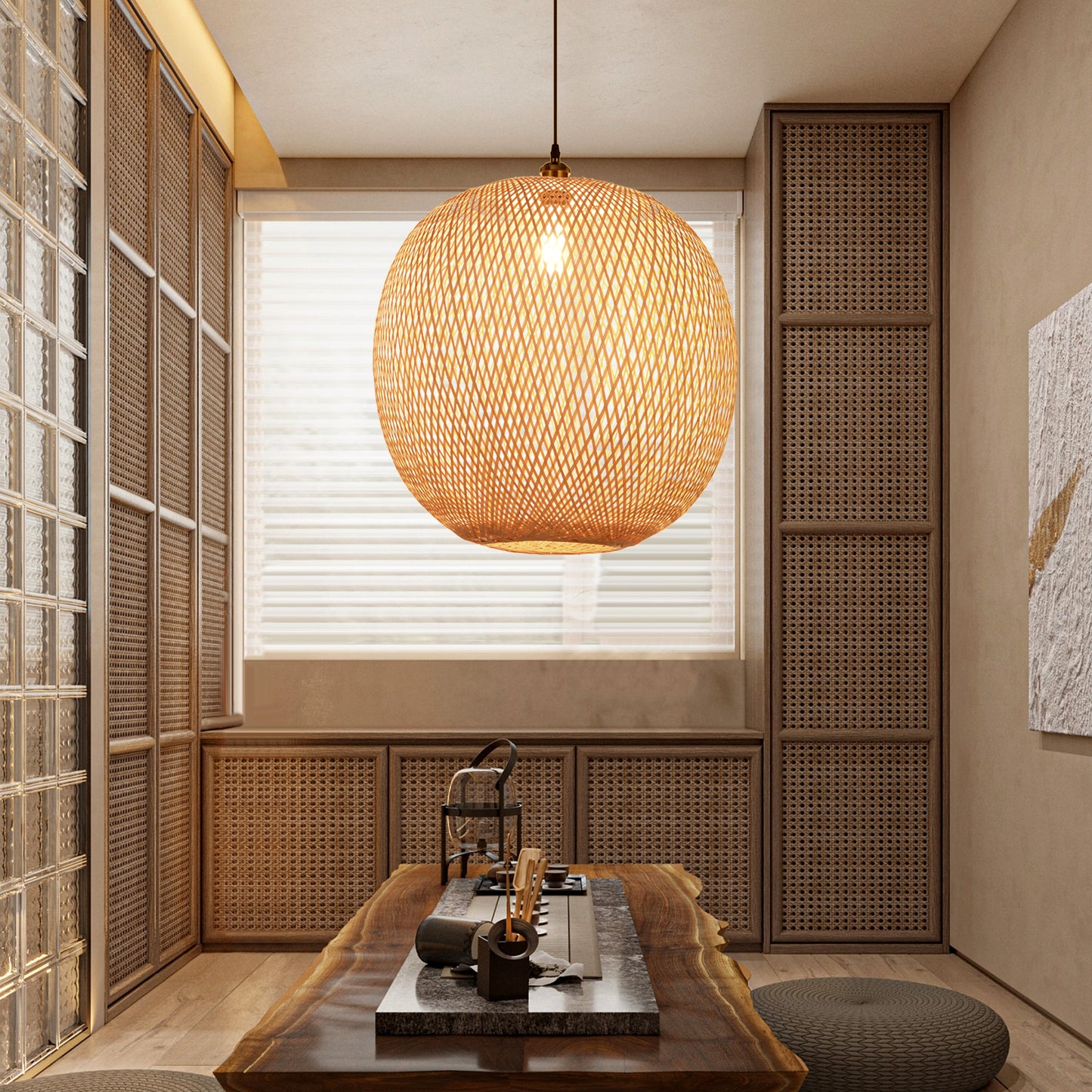 Natural Bamboo Hand-Woven Pendant Light