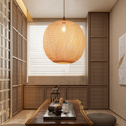 Natural Bamboo Hand-Woven Pendant Light