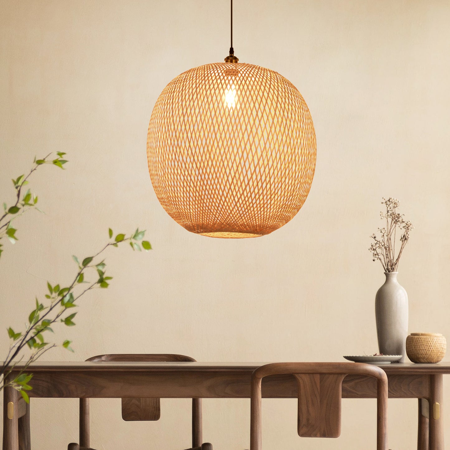 Natural Bamboo Hand-Woven Pendant Light