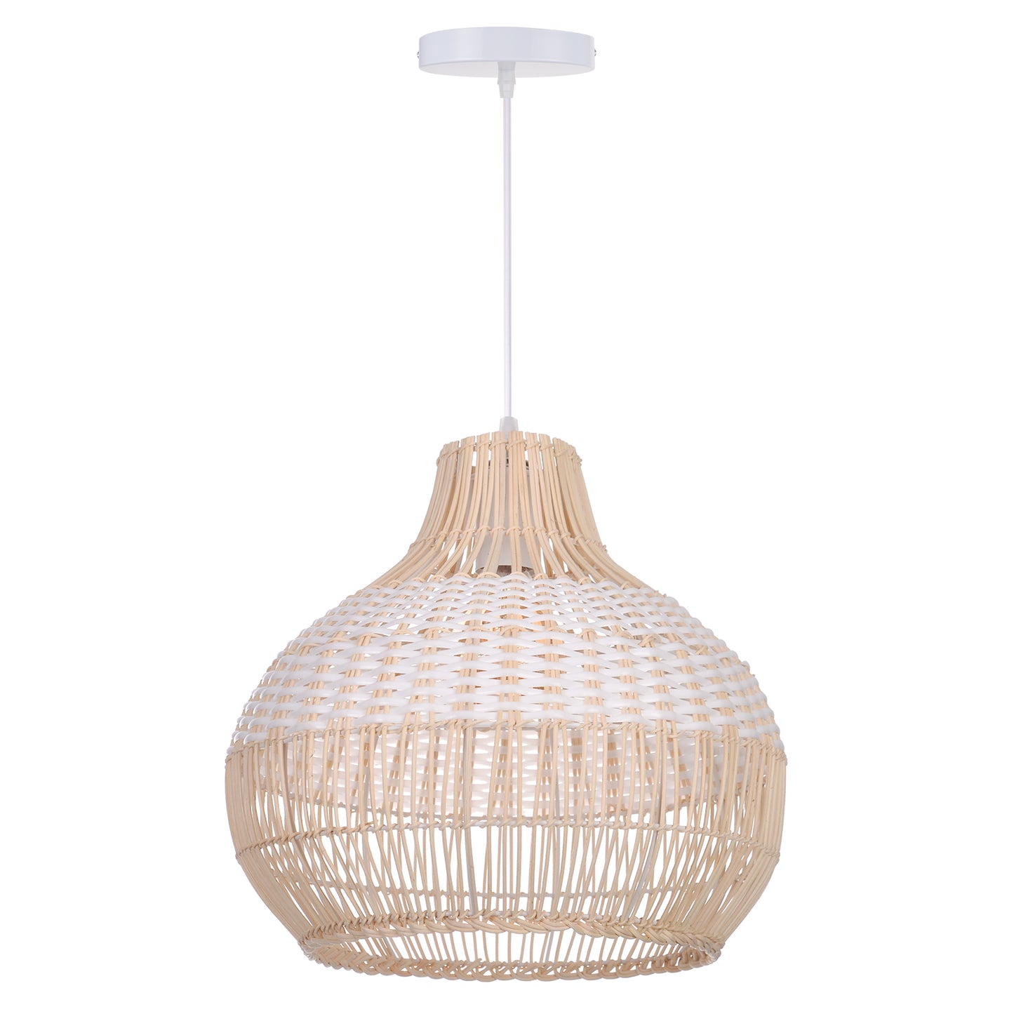 White Hand-Woven Rattan Pendant Light Woven Rattan Lampshade 30CM Small Boho Light