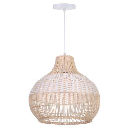 White Hand-Woven Rattan Pendant Light Woven Rattan Lampshade 30CM Small Boho Light