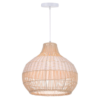 White Hand-Woven Rattan Pendant Light Woven Rattan Lampshade 30CM Small Boho Light