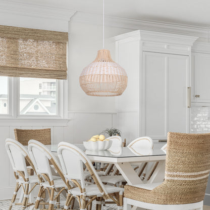 White Hand-Woven Rattan Pendant Light Woven Rattan Lampshade 30CM Small Boho Light
