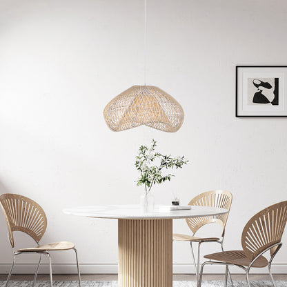 Hand-Woven Rattan Wave Pendant Light - Organic Boho Wicker Chandelier