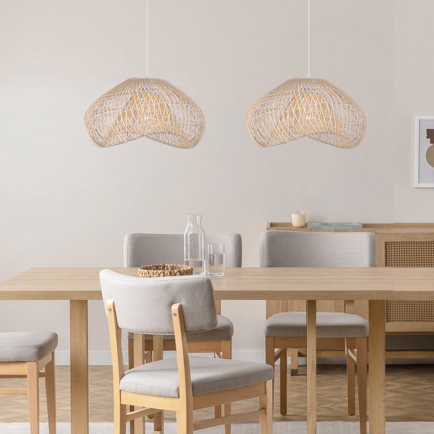 Hand-Woven Rattan Wave Pendant Light - Organic Boho Wicker Chandelier