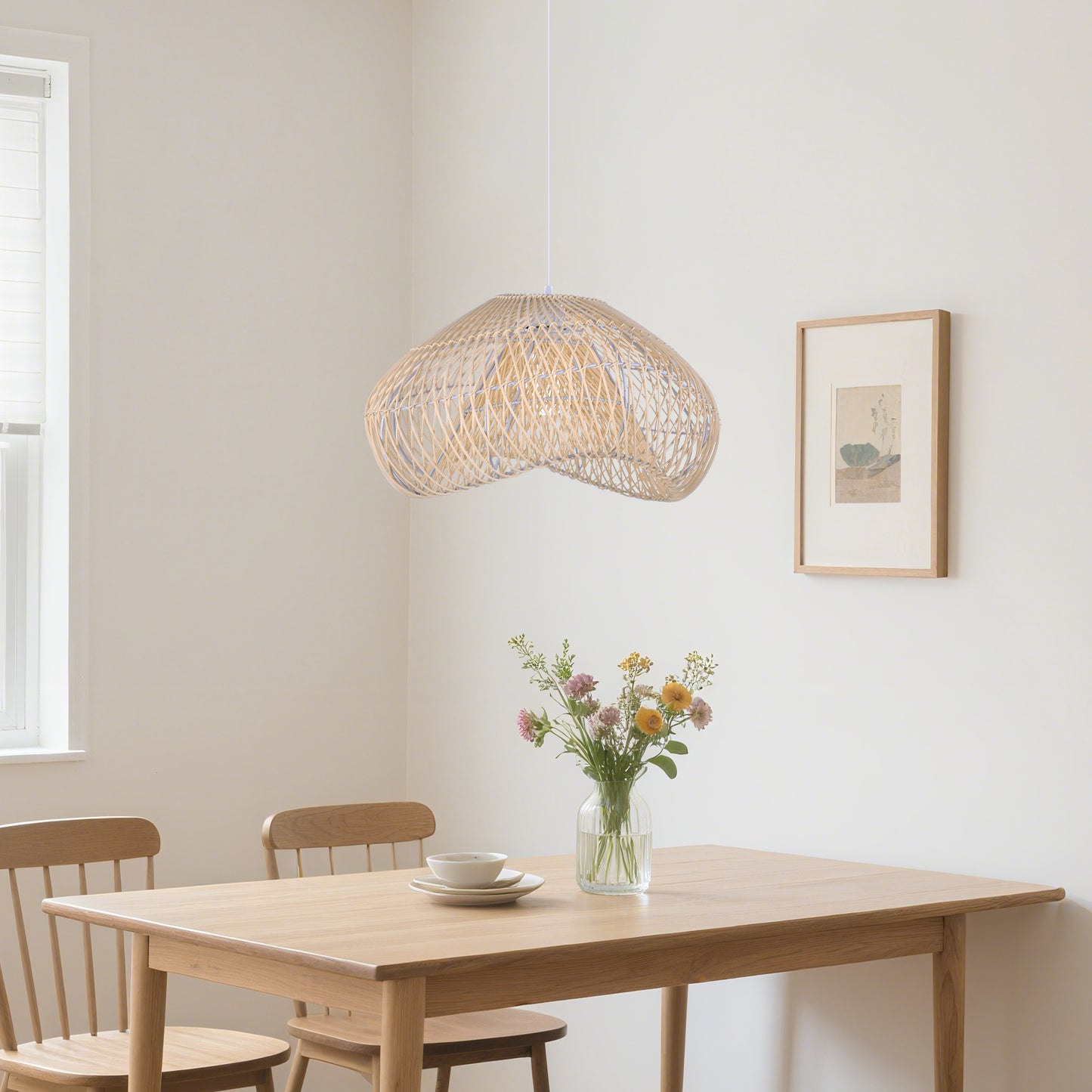 Hand-Woven Rattan Wave Pendant Light - Organic Boho Wicker Chandelier