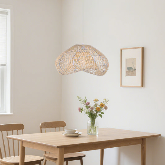 Hand-Woven Rattan Wave Pendant Light - Organic Boho Wicker Chandelier