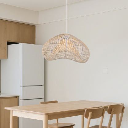Hand-Woven Rattan Wave Pendant Light - Organic Boho Wicker Chandelier