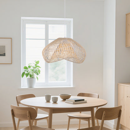 Hand-Woven Rattan Wave Pendant Light - Organic Boho Wicker Chandelier