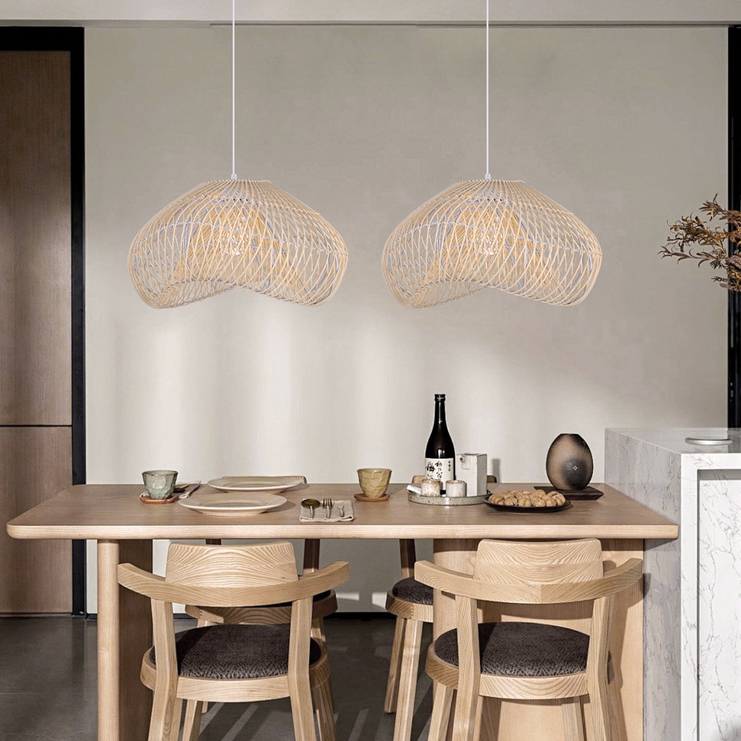 Hand-Woven Rattan Wave Pendant Light - Organic Boho Wicker Chandelier