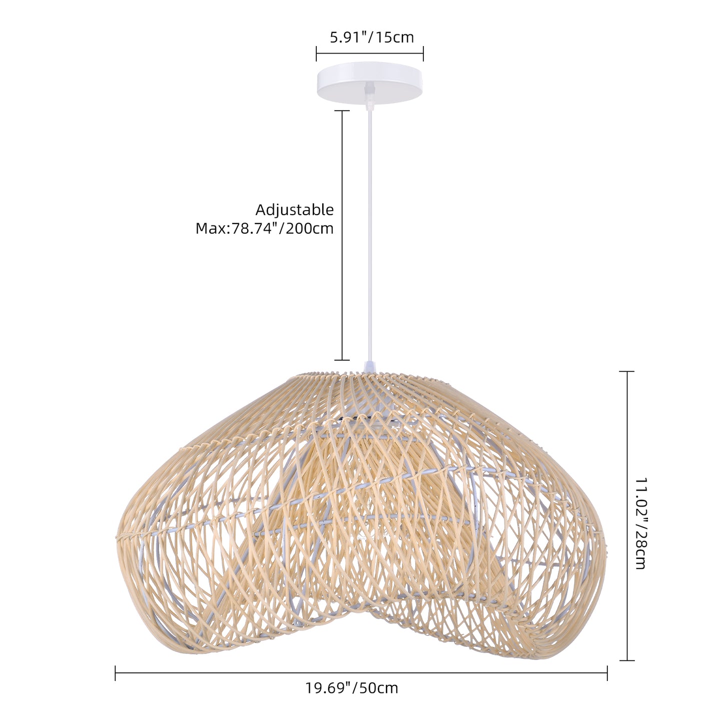 Hand-Woven Rattan Wave Pendant Light - Organic Boho Wicker Chandelier