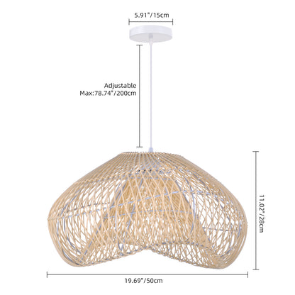 Hand-Woven Rattan Wave Pendant Light - Organic Boho Wicker Chandelier