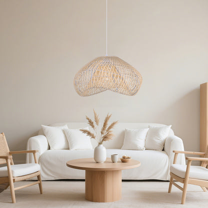 Hand-Woven Rattan Wave Pendant Light - Organic Boho Wicker Chandelier