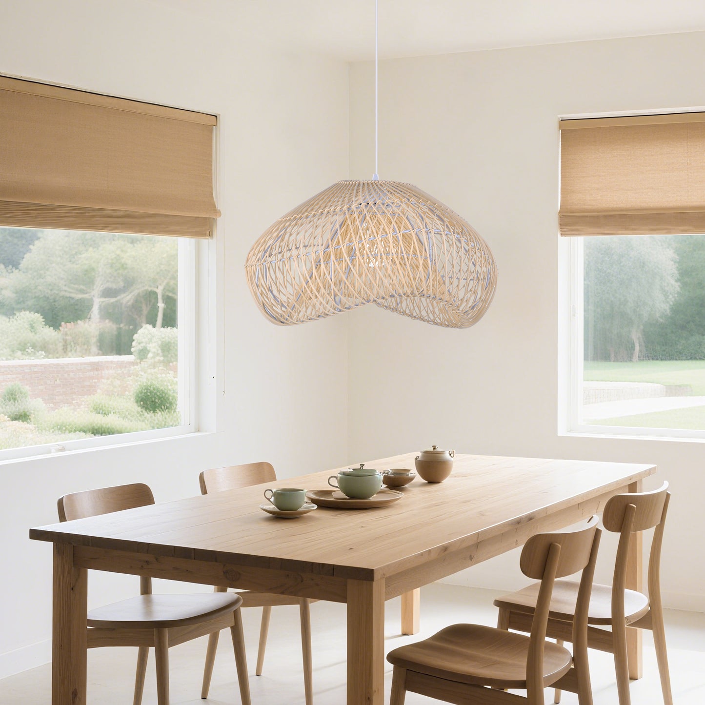 Hand-Woven Rattan Wave Pendant Light - Organic Boho Wicker Chandelier