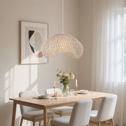 Hand-Woven Rattan Wave Pendant Light - Organic Boho Wicker Chandelier