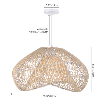 Hand-Woven Rattan Wave Pendant Light - Organic Boho Wicker Chandelier