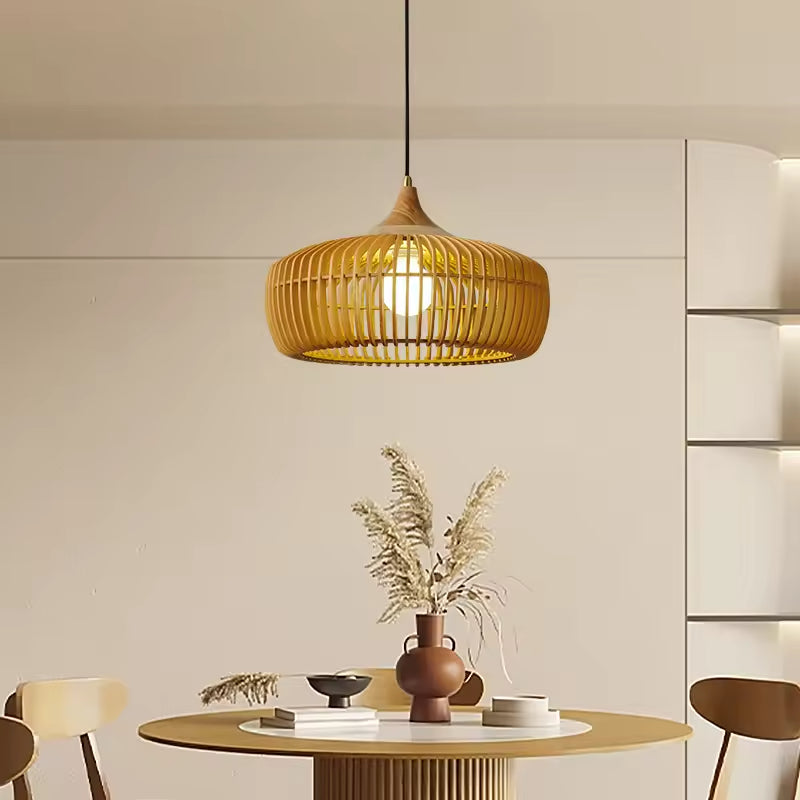 Modern Slatted Wood Pendant Light - Nordic Pumpkin Wood Chandelier