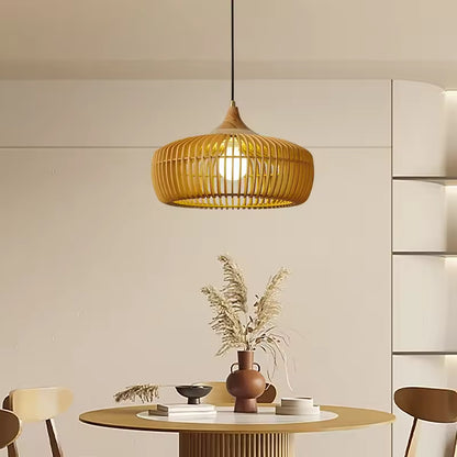 Modern Slatted Wood Pendant Light - Nordic Pumpkin Wood Chandelier