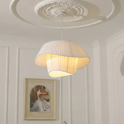 Modern Layered Wavy Pleated Fabric Pendant Light - Japandi Drum Chandelier