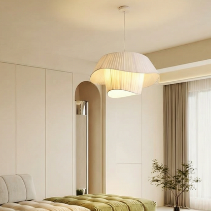 Modern Layered Wavy Pleated Fabric Pendant Light - Japandi Drum Chandelier