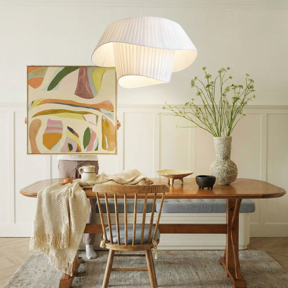 Modern Layered Wavy Pleated Fabric Pendant Light - Japandi Drum Chandelier